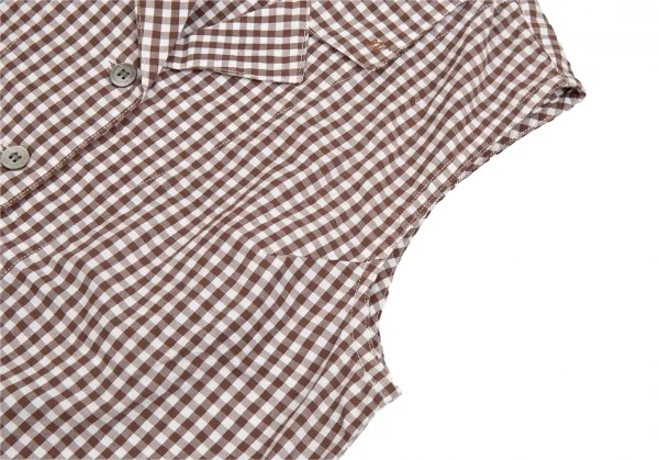 マドモアゼルノンノンMademoiselle NON NON襟ワンポイント刺繍ギンガムチェックノースリーブシャツ 白茶M K-112266_007