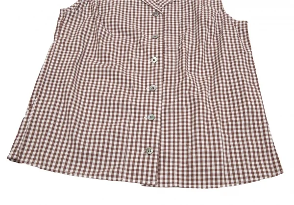 マドモアゼルノンノンMademoiselle NON NON襟ワンポイント刺繍ギンガムチェックノースリーブシャツ 白茶M K-112266_008