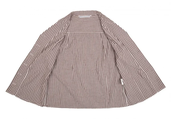 マドモアゼルノンノンMademoiselle NON NON襟ワンポイント刺繍ギンガムチェックノースリーブシャツ 白茶M K-112266_009