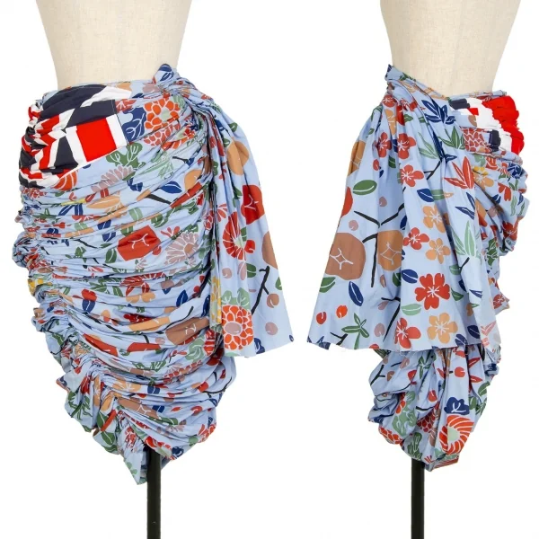 コムデギャルソンCOMME des GARCONS ユニオンジャック花柄再構築ギャザースカート 水色他SS K-112280_001
