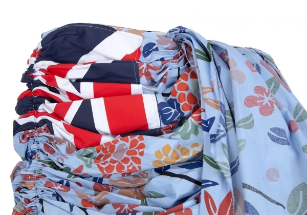 コムデギャルソンCOMME des GARCONS ユニオンジャック花柄再構築ギャザースカート 水色他SS K-112280_003