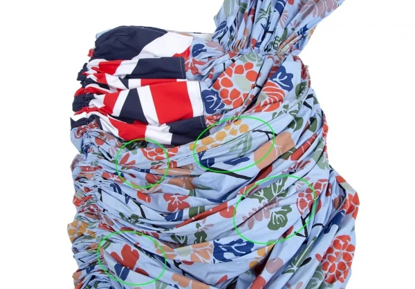 コムデギャルソンCOMME des GARCONS ユニオンジャック花柄再構築ギャザースカート 水色他SS K-112280_006