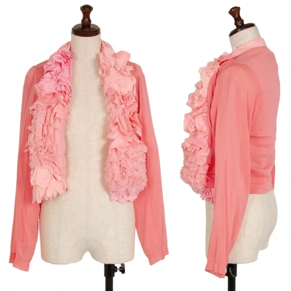 コムデギャルソンCOMME des GARCONS 製品染めフリル装飾ノーカラージャケット ピンクS K-112284_001