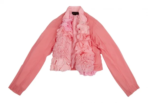 コムデギャルソンCOMME des GARCONS 製品染めフリル装飾ノーカラージャケット ピンクS K-112284_002