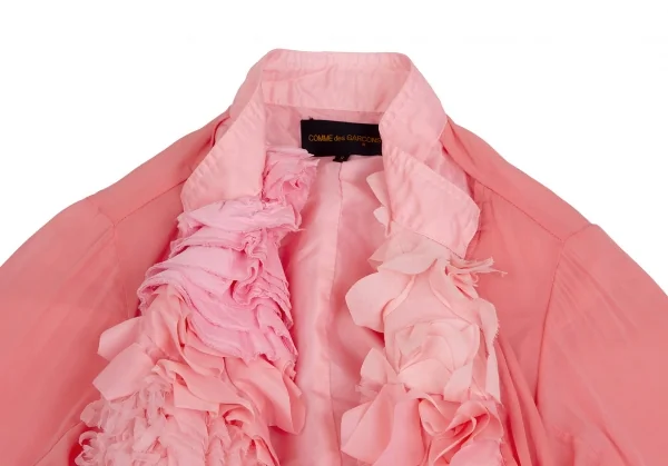 コムデギャルソンCOMME des GARCONS 製品染めフリル装飾ノーカラージャケット ピンクS K-112284_003