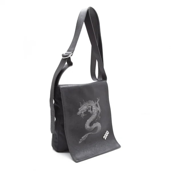 ジャンポールゴルチエJean Paul GAULTIER ドラゴンエンボスレザー切替フラップショルダーバッグ 黒 K-112294_001