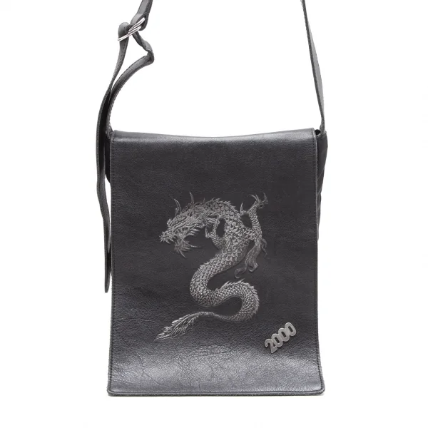 ジャンポールゴルチエJean Paul GAULTIER ドラゴンエンボスレザー切替フラップショルダーバッグ 黒 K-112294_002