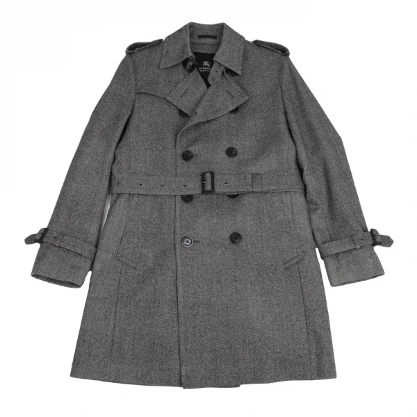 バーバリー ブラックレーベルBURBERRY BLACK LABEL ヘリンボーンライナー付きウールトレンチコート 白黒M K-112307_001