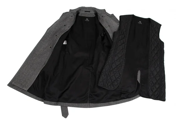 バーバリー ブラックレーベルBURBERRY BLACK LABEL ヘリンボーンライナー付きウールトレンチコート 白黒M K-112307_013