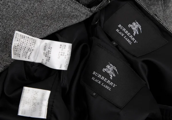 バーバリー ブラックレーベルBURBERRY BLACK LABEL ヘリンボーンライナー付きウールトレンチコート 白黒M K-112307_019
