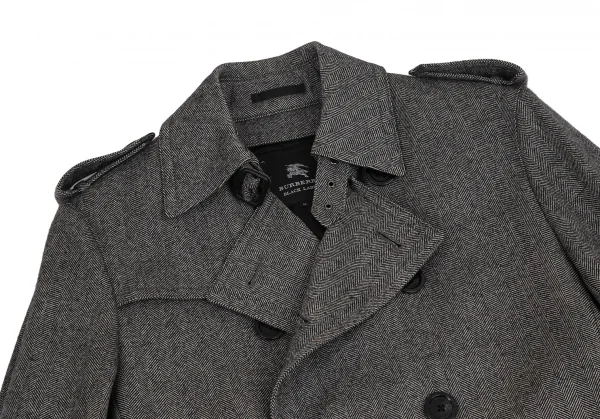 バーバリー ブラックレーベルBURBERRY BLACK LABEL ヘリンボーンライナー付きウールトレンチコート 白黒M K-112307_002
