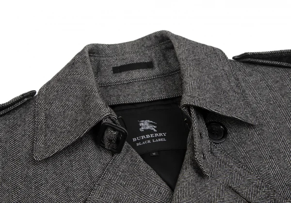バーバリー ブラックレーベルBURBERRY BLACK LABEL ヘリンボーンライナー付きウールトレンチコート 白黒M K-112307_003