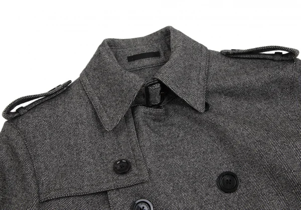 バーバリー ブラックレーベルBURBERRY BLACK LABEL ヘリンボーンライナー付きウールトレンチコート 白黒M K-112307_004