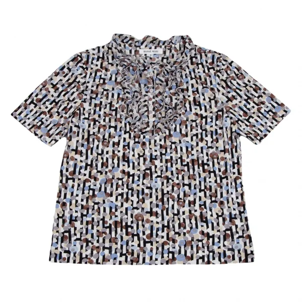 ハナエモリHANAE MORI 幾何学ドットプリントフリルトップス 白黒他40 K-112310_002