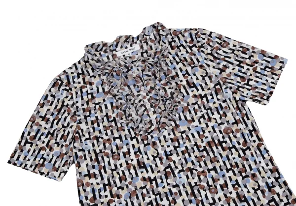 ハナエモリHANAE MORI 幾何学ドットプリントフリルトップス 白黒他40 K-112310_003