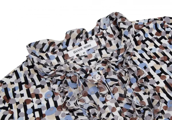 ハナエモリHANAE MORI 幾何学ドットプリントフリルトップス 白黒他40 K-112310_004