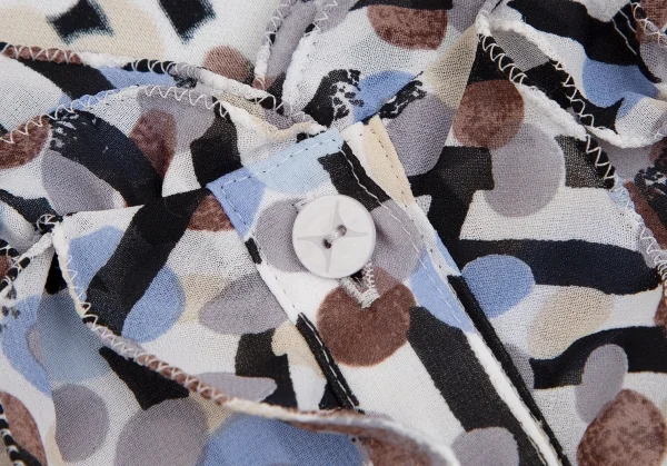 ハナエモリHANAE MORI 幾何学ドットプリントフリルトップス 白黒他40 K-112310_005