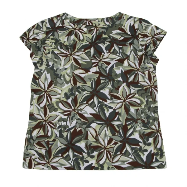 ハナエモリHANAE MORI リーフプリントトップス 白緑L K-112311_010