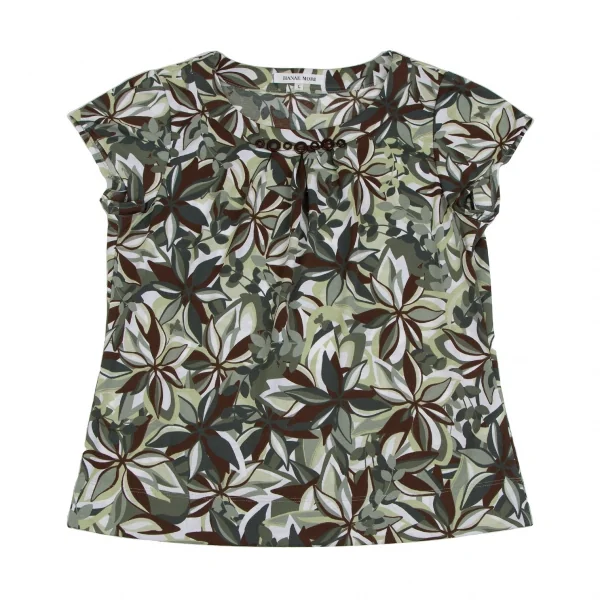 ハナエモリHANAE MORI リーフプリントトップス 白緑L K-112311_002