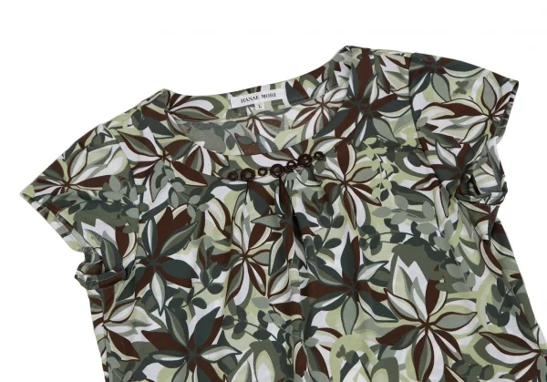 ハナエモリHANAE MORI リーフプリントトップス 白緑L K-112311_003