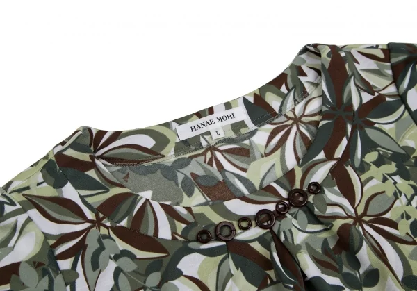 ハナエモリHANAE MORI リーフプリントトップス 白緑L K-112311_004