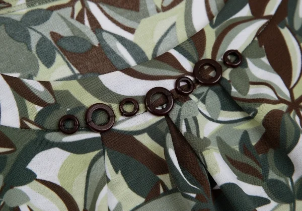 ハナエモリHANAE MORI リーフプリントトップス 白緑L K-112311_005