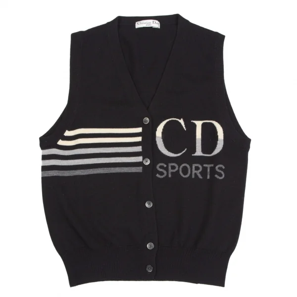 クリスチャンディオールスポーツChristian Dior SPORTS ロゴボーダーニットカーディガンベスト 黒 K-112380_002
