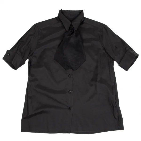 ジュニアゴルチエJUNIOR GAULTIER スカーフ付きシースルー5分袖カフスシャツ 黒40 K-112381_002