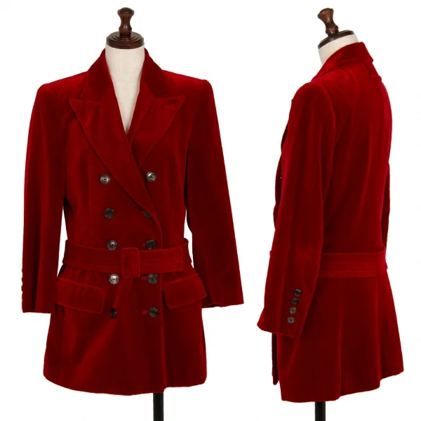 ジャンポールゴルチエ クラシックJean Paul GAULTIER CLASSIQUE ベルテッドベロアダブルブレストジャケット 赤40 K-112385_001