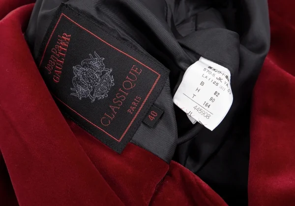 ジャンポールゴルチエ クラシックJean Paul GAULTIER CLASSIQUE ベルテッドベロアダブルブレストジャケット 赤40 K-112385_019