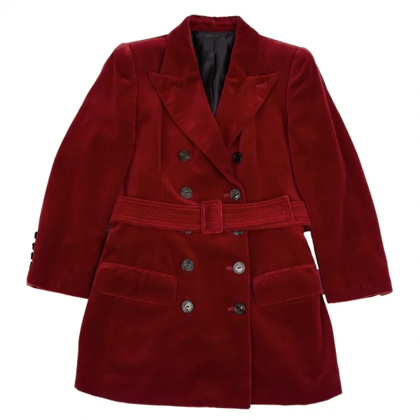 ジャンポールゴルチエ クラシックJean Paul GAULTIER CLASSIQUE ベルテッドベロアダブルブレストジャケット 赤40 K-112385_002