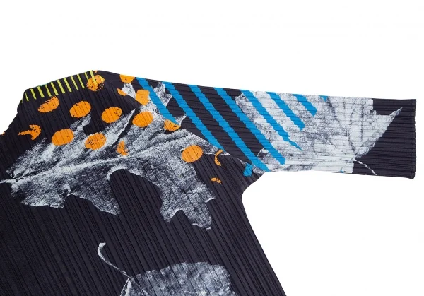 プリーツプリーズPLEATS PLEASE グラフィックプリントボタンレスカーディガン 紺マルチ4 K-112411_013