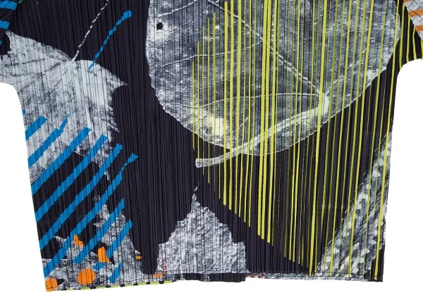 プリーツプリーズPLEATS PLEASE グラフィックプリントボタンレスカーディガン 紺マルチ4 K-112411_008