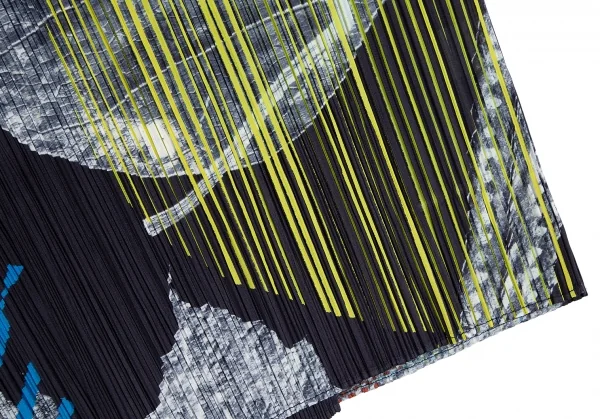 プリーツプリーズPLEATS PLEASE グラフィックプリントボタンレスカーディガン 紺マルチ4 K-112411_009