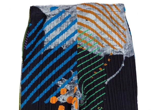 プリーツプリーズPLEATS PLEASE グラフィックプリントパンツ 紺マルチM位 K-112412_010