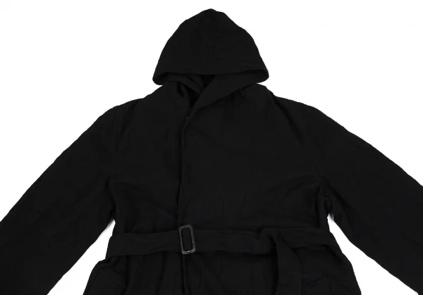 REGULATION Yohji Yamamoto MEN Wrinkled Wool Belted Hoodie Coat K-112441_002