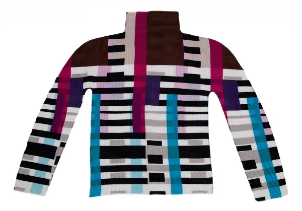 イッセイミヤケ ミーISSEY MIYAKE me タワーストライププリントストレッチプリーツハイネックカットソー 白黒他F K-112446_013