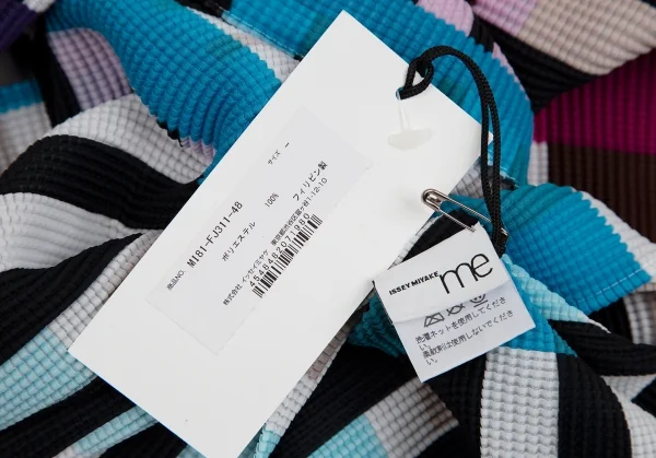 イッセイミヤケ ミーISSEY MIYAKE me タワーストライププリントストレッチプリーツハイネックカットソー 白黒他F K-112446_017