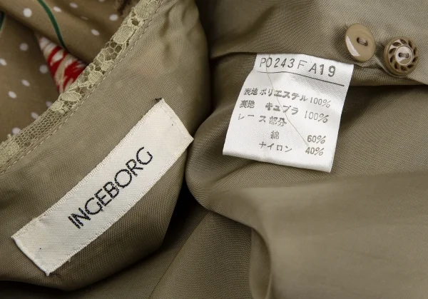 インゲボルグINGEBORG フローラルドットプリントレース切替ワンピース モカL位 K-112457_018
