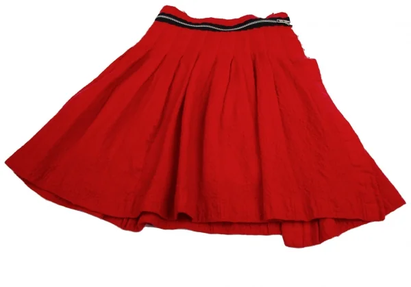 トリココムデギャルソンtricot COMME des GARCONS製品染めアンゴラ混ジップデザインプリーツスカート 赤M K-112487_010