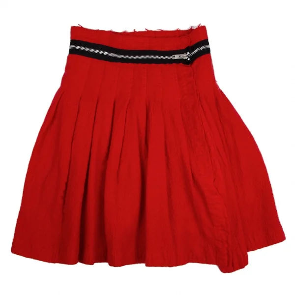 トリココムデギャルソンtricot COMME des GARCONS製品染めアンゴラ混ジップデザインプリーツスカート 赤M K-112487_002