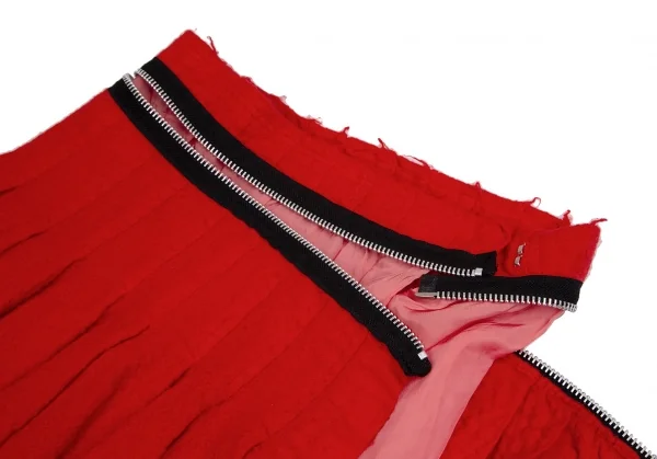 トリココムデギャルソンtricot COMME des GARCONS製品染めアンゴラ混ジップデザインプリーツスカート 赤M K-112487_005