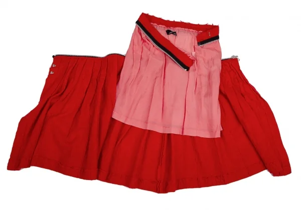 トリココムデギャルソンtricot COMME des GARCONS製品染めアンゴラ混ジップデザインプリーツスカート 赤M K-112487_007