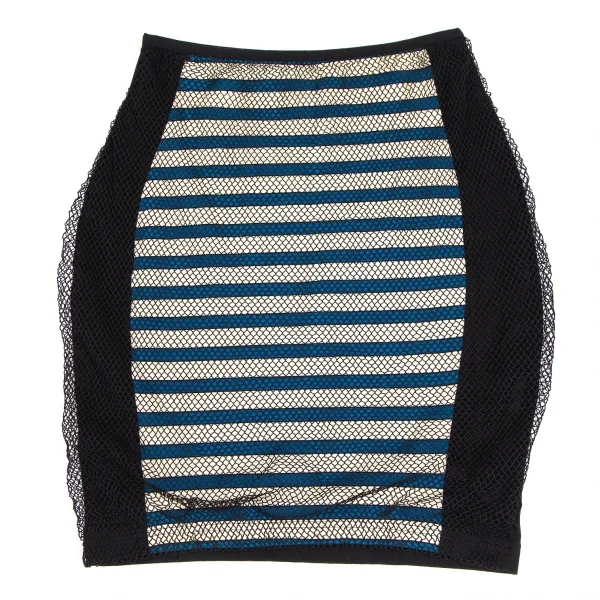ジュニアゴルチエJUNIOR GAULTIER ネットレイヤードマリンボーダーストレッチスカート 黒青白40 K-112543_002