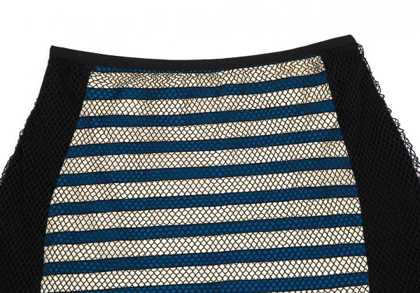 ジュニアゴルチエJUNIOR GAULTIER ネットレイヤードマリンボーダーストレッチスカート 黒青白40 K-112543_003