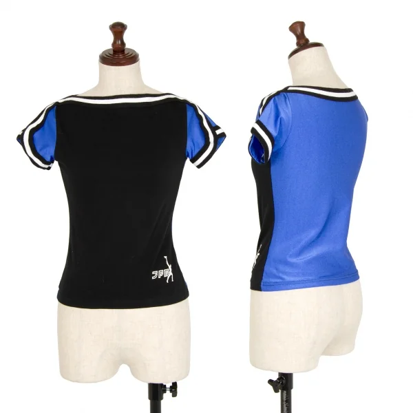 ジャンポールゴルチエJean Paul GAULTIER PARIS ストレッチラインテープボートネックTシャツ 黒青40 K-112547_001