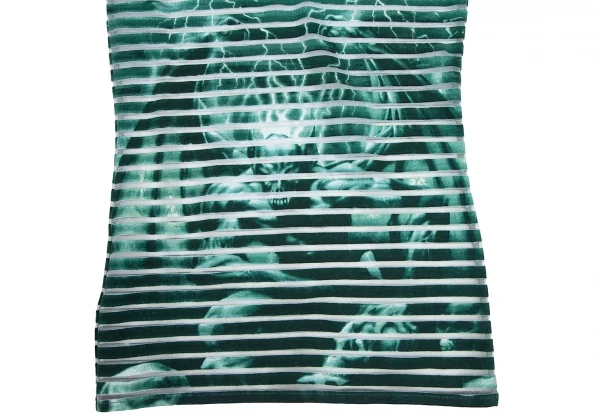 ジャンポールゴルチエ マイユファムJean Paul GAULTIER MAILLE FEMME デビルプリントシースルーボーダーカットソー グリーンS K-112557_010