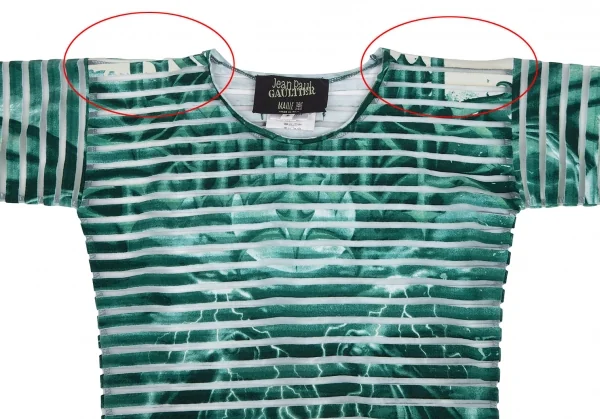 ジャンポールゴルチエ マイユファムJean Paul GAULTIER MAILLE FEMME デビルプリントシースルーボーダーカットソー グリーンS K-112557_003