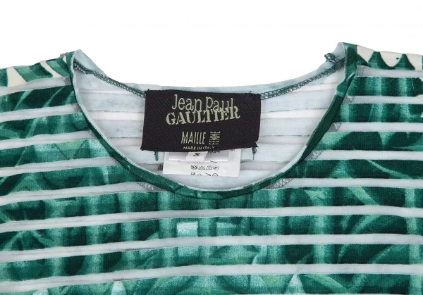 ジャンポールゴルチエ マイユファムJean Paul GAULTIER MAILLE FEMME デビルプリントシースルーボーダーカットソー グリーンS K-112557_006