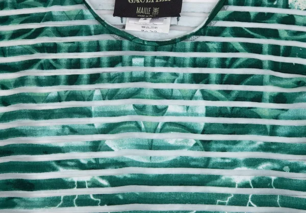 ジャンポールゴルチエ マイユファムJean Paul GAULTIER MAILLE FEMME デビルプリントシースルーボーダーカットソー グリーンS K-112557_007